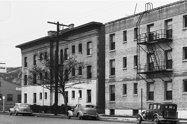 Historical photo of the Rose Apartments. 